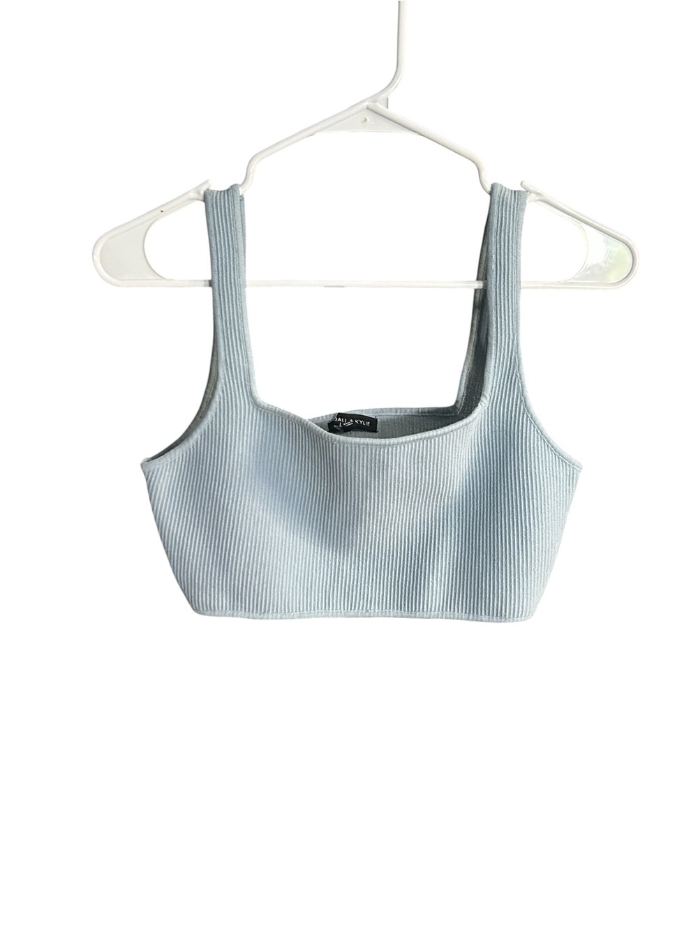 Kendall & Kylie Ribbed Square-Neck Crop Tank Top - Light Blue